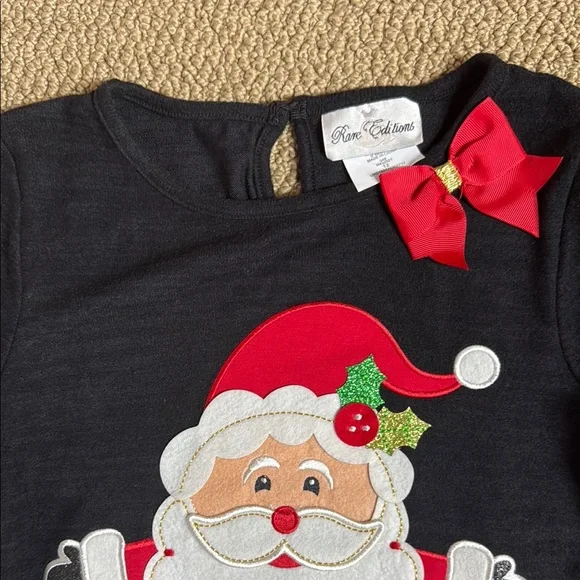 Rare Editions Black Santa Top with Red Bow Accent and snowflake pants - Picture 7 of 10